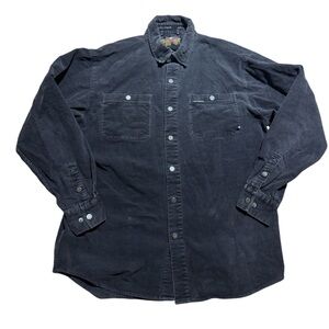 Vintage Harley Davidson Button Down Corduroy Shirt Black Grey Faded Large